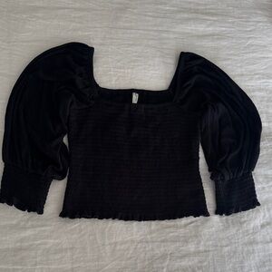 Anthropologie Black Textured Blouse with Puff Sleeves
